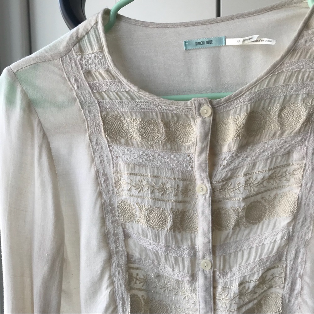 Off White Embroidered Button Down Boho - image 3